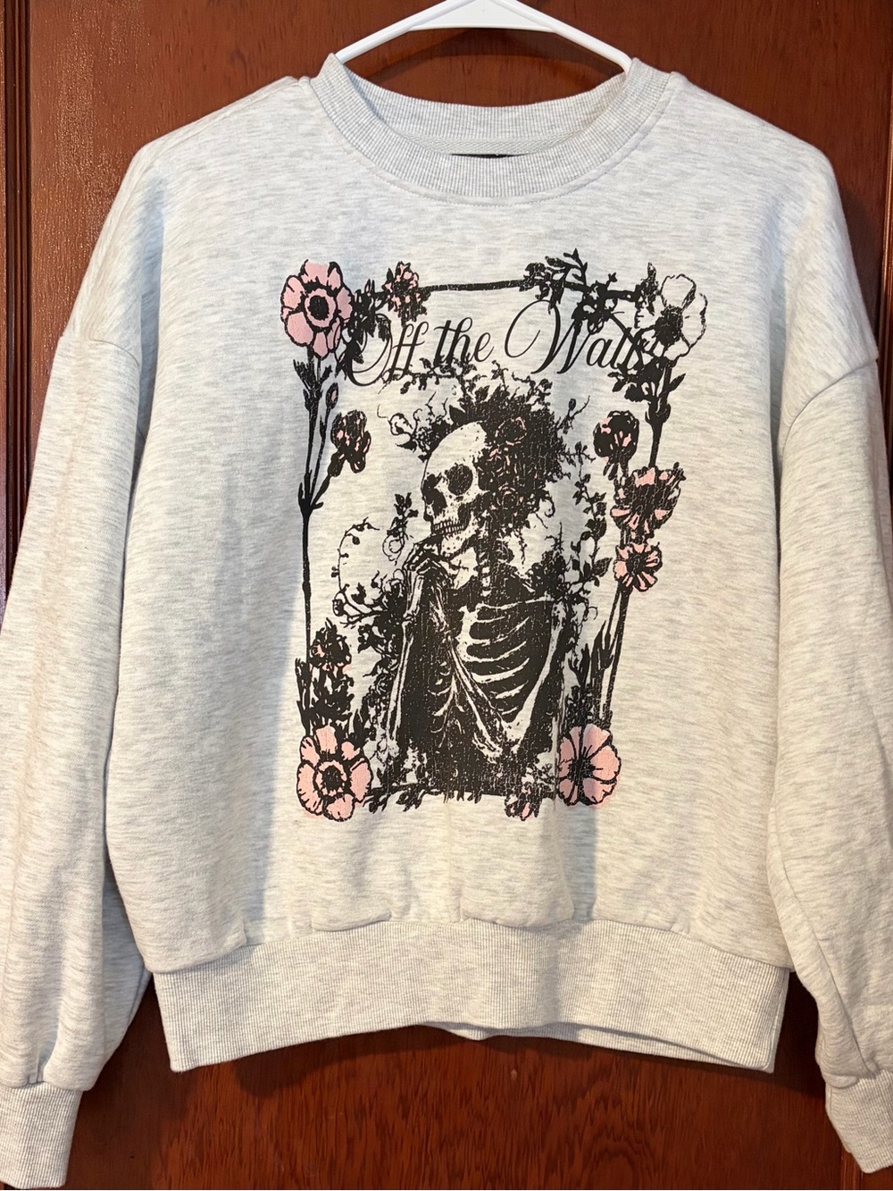Vans Off the Wall Floral Skeleton Gray Pullover Sweatshirt, XS